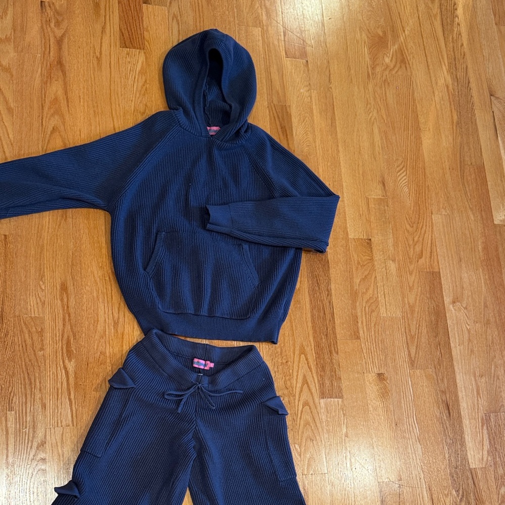 Edikted Navy Blue Hoodie and cargo sweats sweater Pants Set  xs